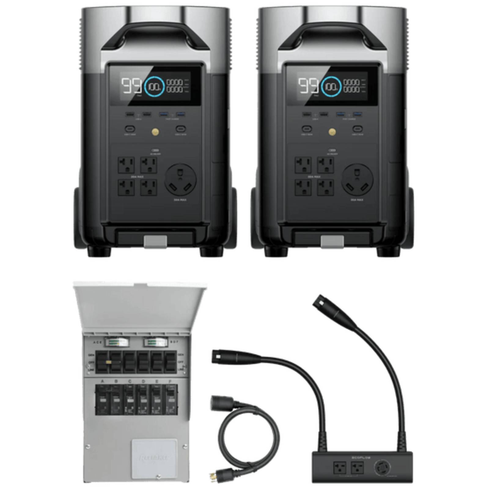 EcoFlow Qty 2 DELTA Pro + Double Voltage Hub + Transfer Switch 306A