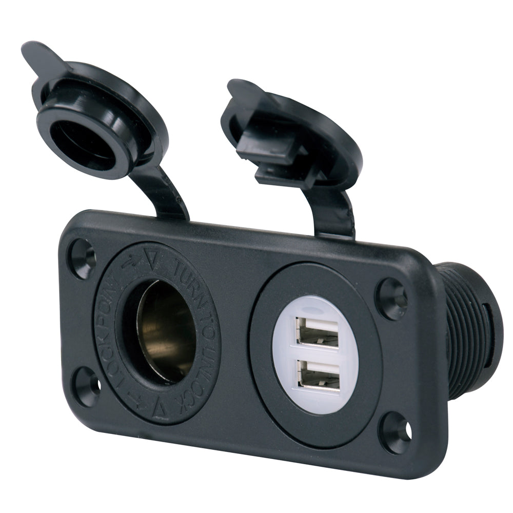 Marinco SeaLink&amp;reg; Deluxe Dual USB Charger &amp; 12V Receptacle