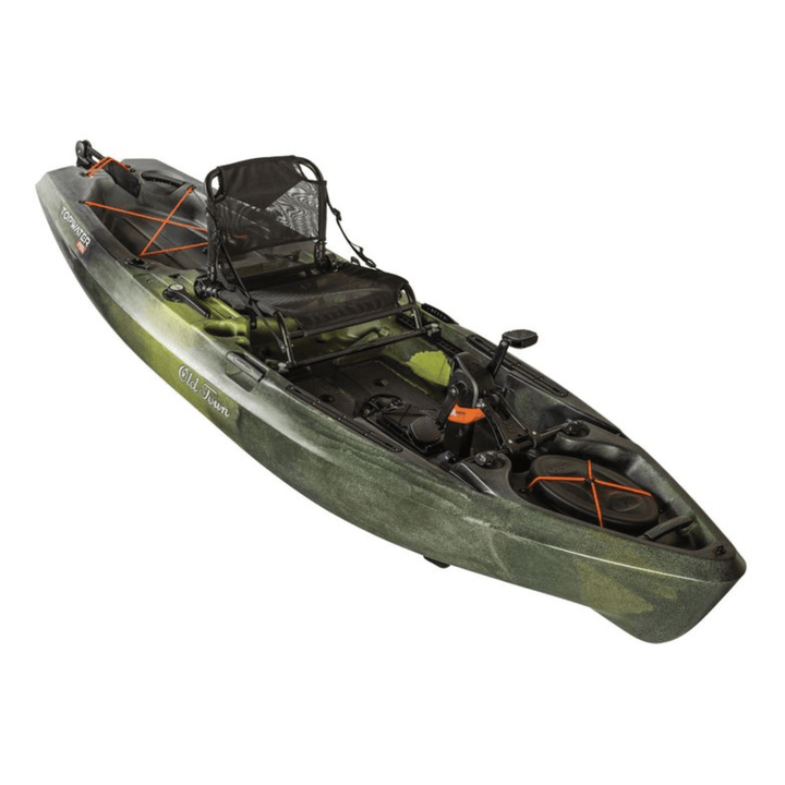 Meyer Old Town Topwater 106 PDL sit-on-top pedal fishing kayak, 10 ft 6 in, in First Light color, with seating and pedal system visible.