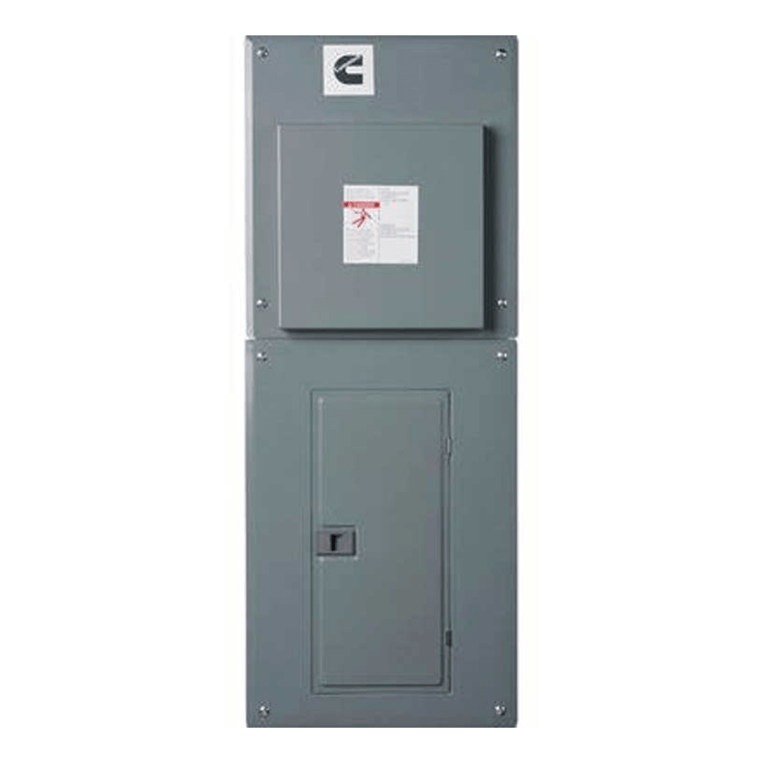 Meyer Cummins Onan 100 Amp RA Series generator transfer switch with integrated load center, shown in the product image.