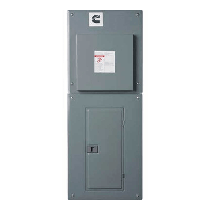 Meyer Cummins Onan 100 Amp RA Series generator transfer switch with integrated load center, shown in the product image.