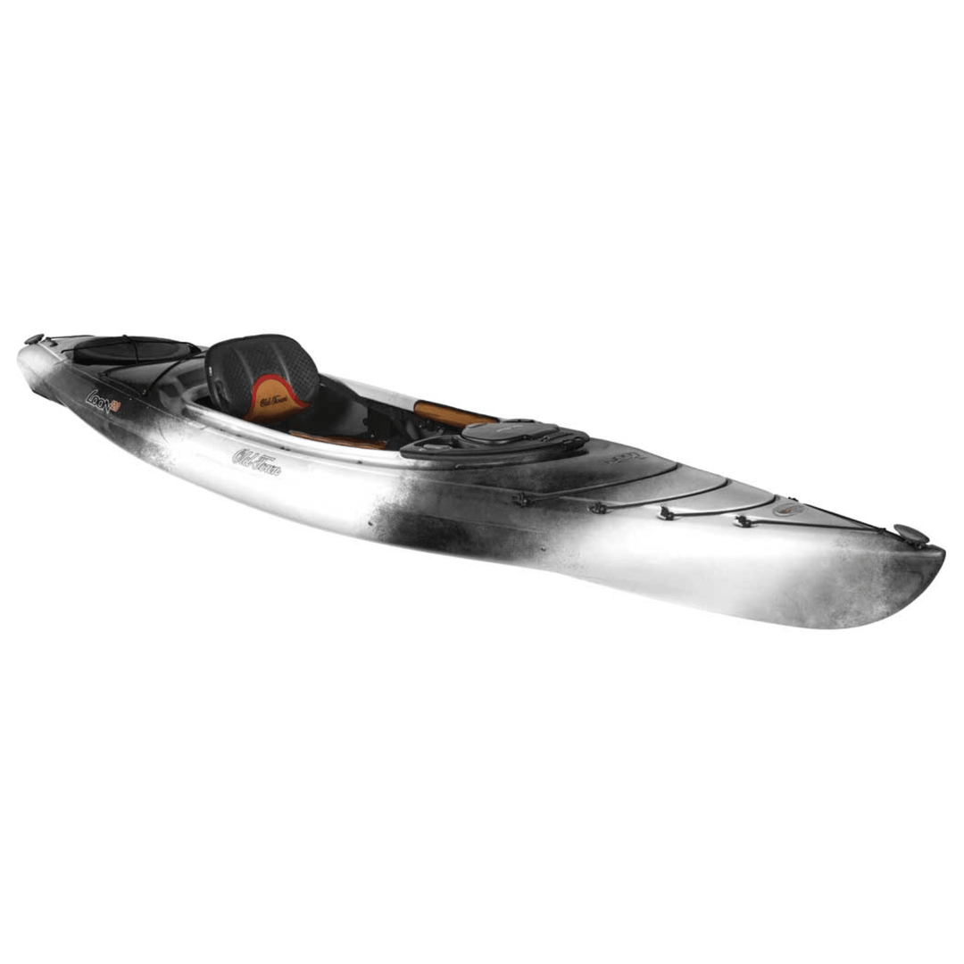 Meyer Old Town Sportsman PDL 120 Pro sit-on-top kayak with storm bow and stern pedals, shown in a natural outdoor setting.