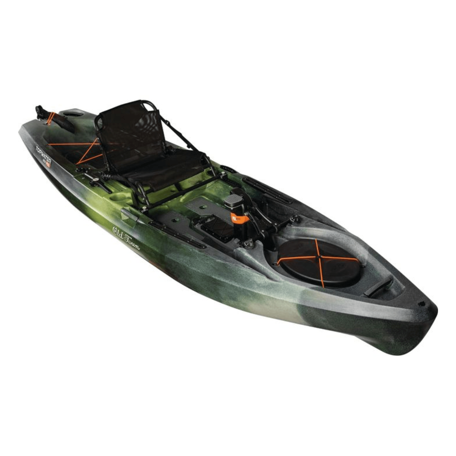 Old Town Topwater 12 ft PDL pedal kayak by Meyer, sit-on-top fishing kayak with First Light sit inside design and pedal drive system.