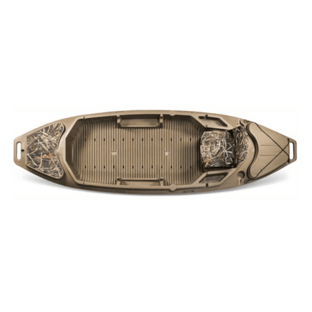 Beavertail Stealth 2000 Marsh Brown kayak by Meyer, 12ft durable waterfowl kayak designed for fishing on calm waters.