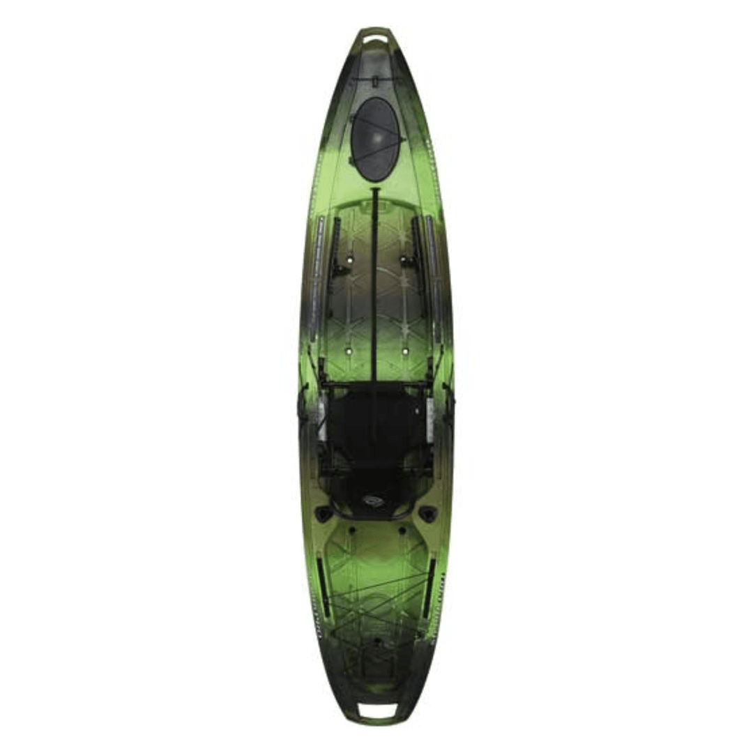 Meyer Lifetime Stealth Pro Angler 11 ft 8 in Gator Green fishing kayak with sit-on-top design, durable waterfowl kayak for anglers