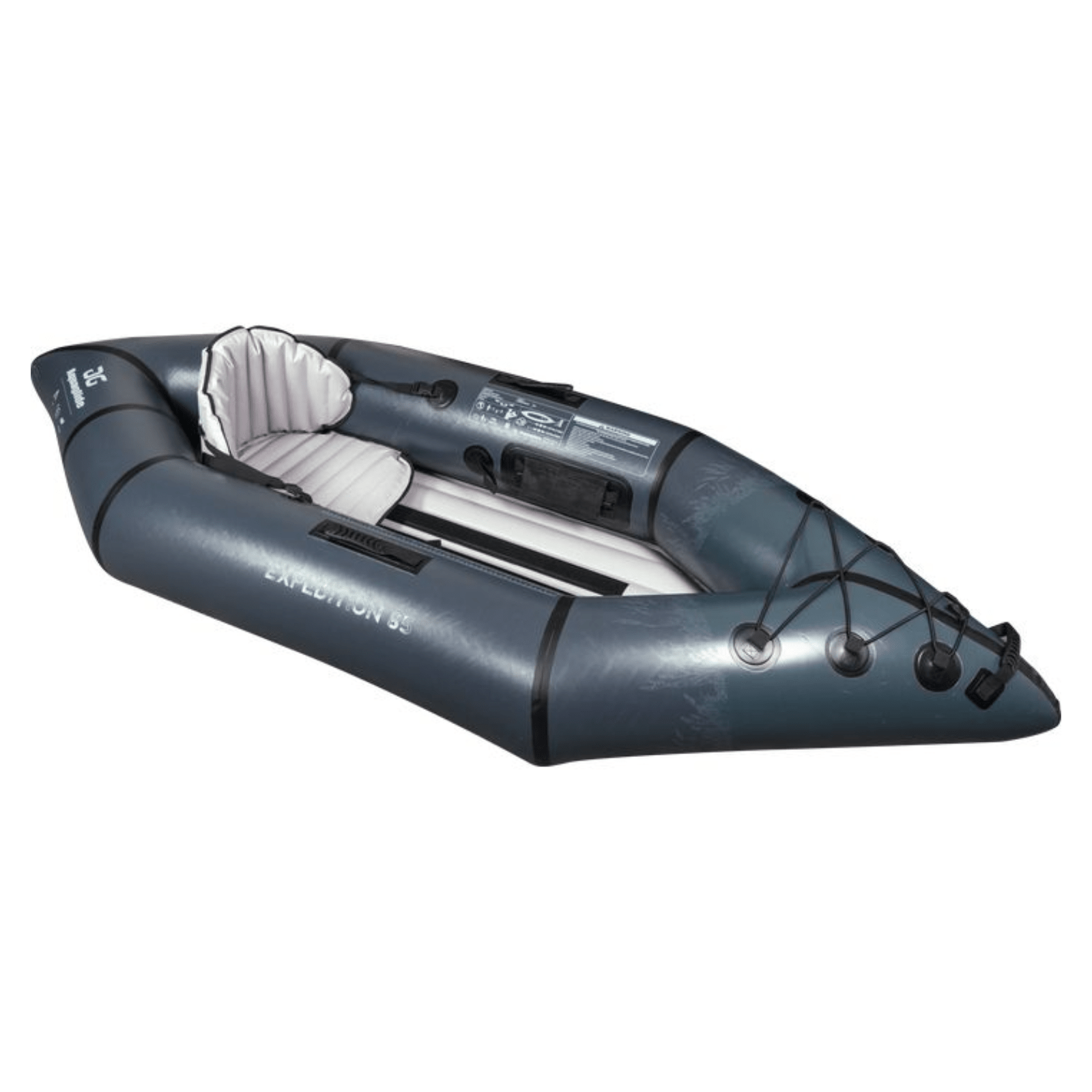 Meyer Aquaglide Backwoods Expedition 8 ft 5 in sit-inside inflatable kayak for one person, ideal for recreational outdoor paddling.