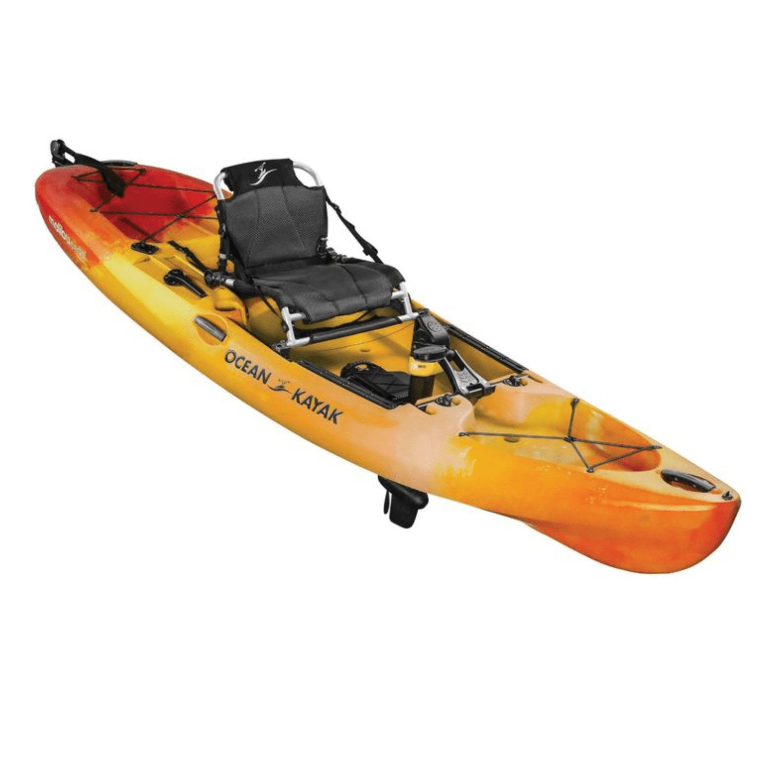 Meyer Old Town Ocean Kayak Malibu PDL 12ft Sunrise sit-on-top fishing kayak with pedal drive, designed for recreational paddling.