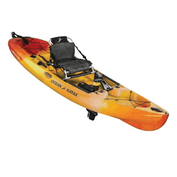 Meyer Old Town Ocean Kayak Malibu PDL 12ft Sunrise sit-on-top fishing kayak with pedal drive, designed for recreational paddling.