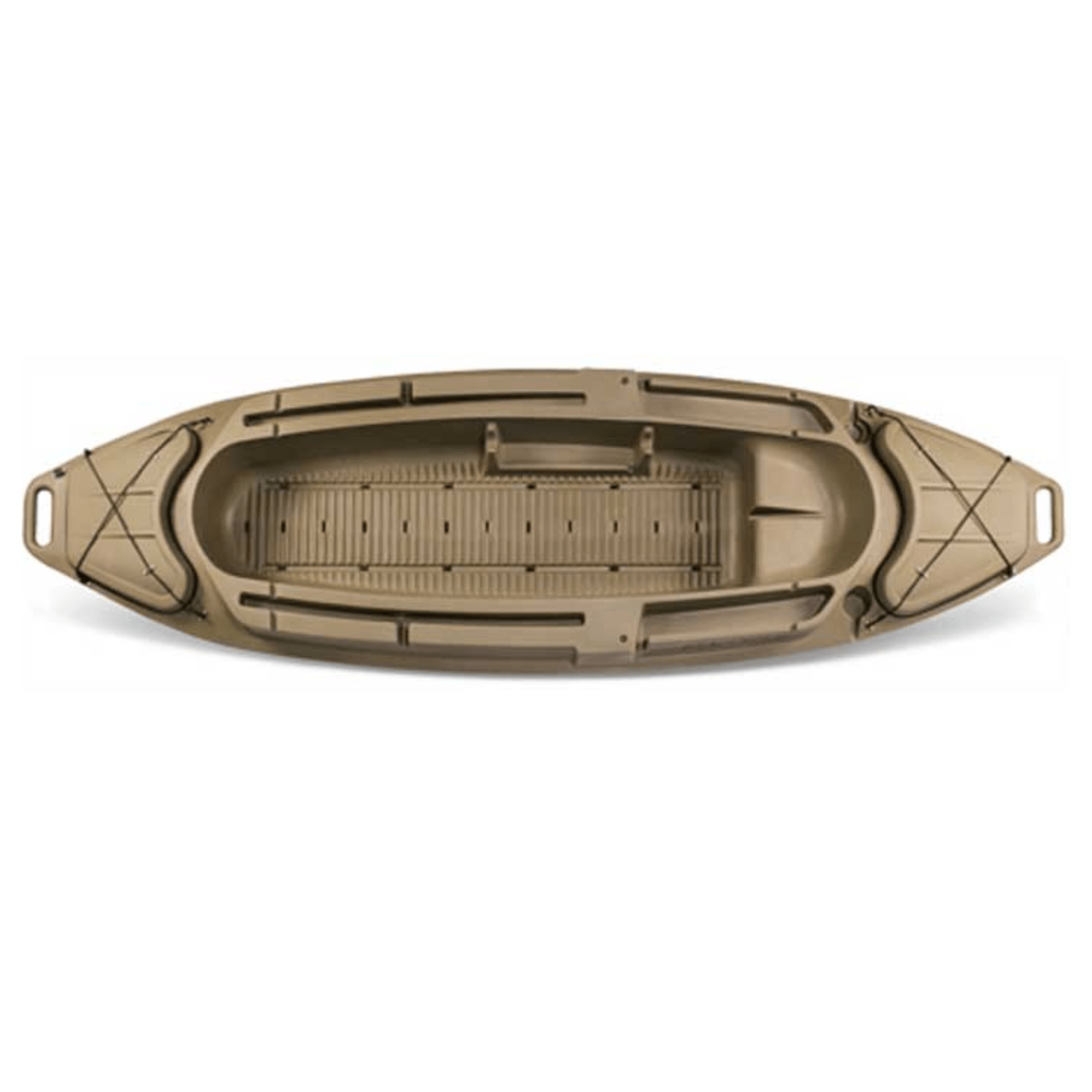 Meyer Beavertail Stealth 1200 sit-inside kayak in marsh brown with catamaran-style hull, 12 ft length, for outdoor water adventures.