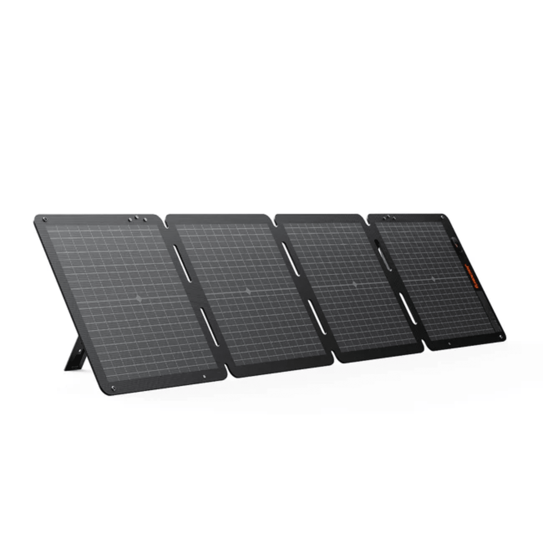 Jackery 100W Air Solar Panel for portable outdoor camping, showing the foldable solar panel with solar cells and carrying handle.