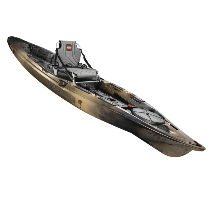 Meyer Old Town Sportsman BigWater 13 ft 2 in paddle kayak in marsh camouflage, showing the kayak&