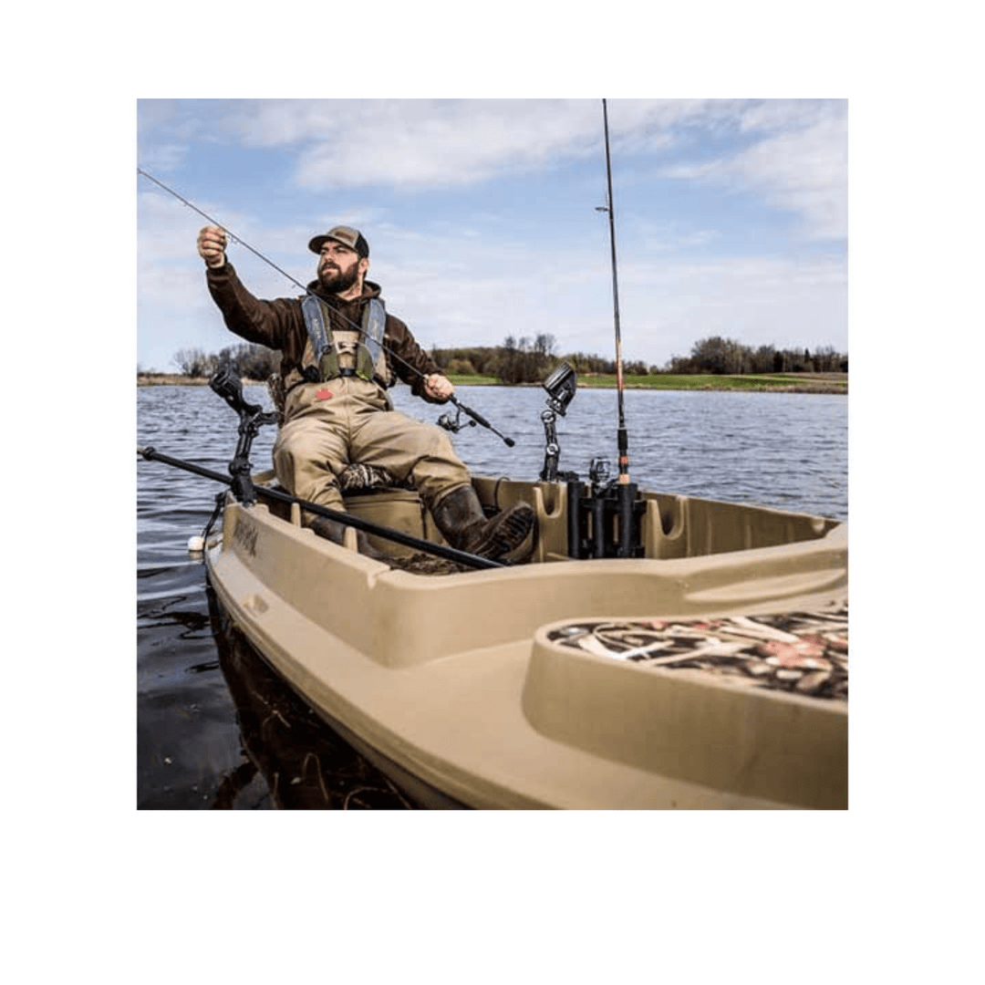 Meyer Beavertail Stealth 2000 Marsh Brown waterfowl kayak, 12ft durable kayak designed for fishing and wildlife hunting.