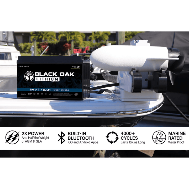 Black Oak 24V Lithium Deep Cycle 75Ah Trolling Motor Battery - POWER FIT SHOP — Powering Preparedness, Health &amp; Home