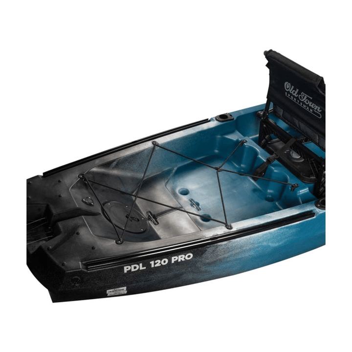 Meyer Old Town Sportsman PDL 120 Pro kayak, 12 ft storm sit-on-top fishing kayak with pedal drive and recreational design.