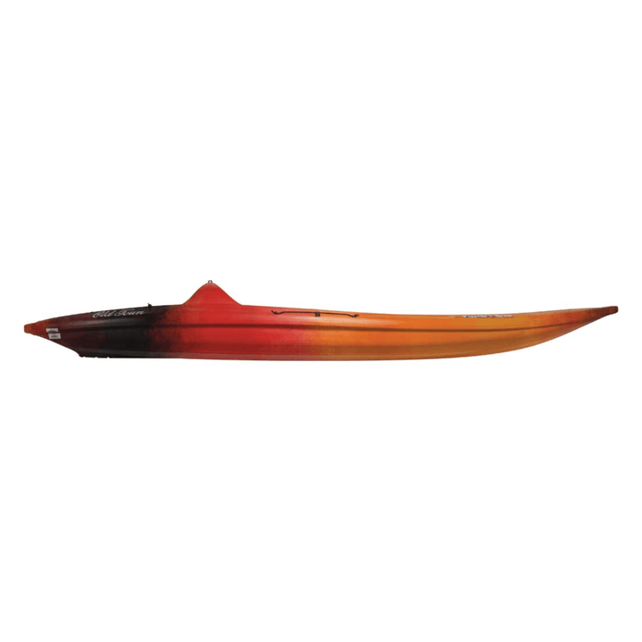 Meyer Old Town Twister 11 ft 3 in orange recreational sit-on-top kayak with paddle, designed for outdoor water fun.