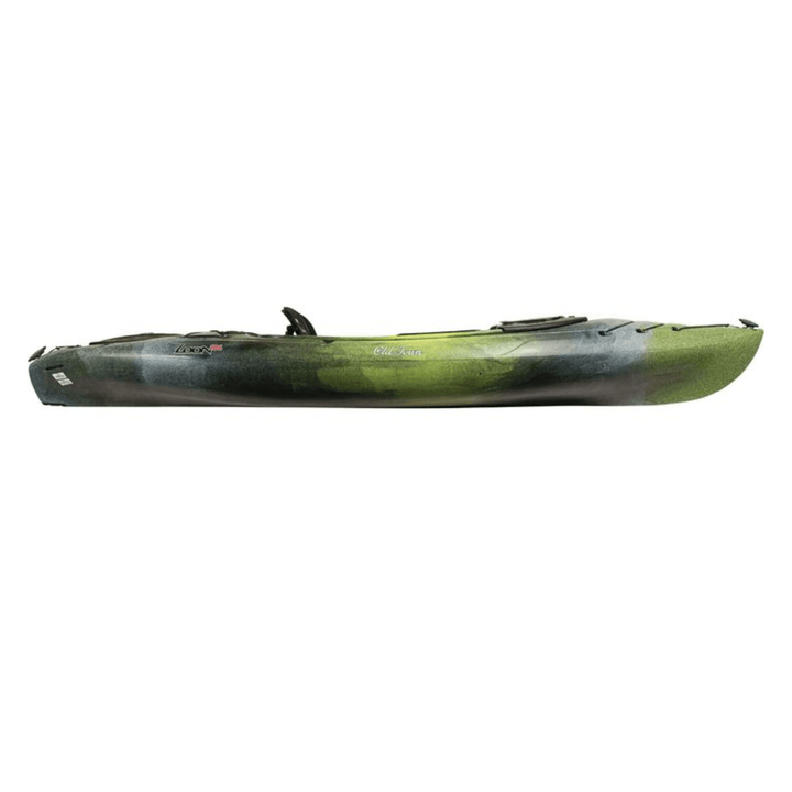Meyer Old Town Loon 10 ft 6 in angler sit-inside kayak on water, featuring seating and paddle for recreational fishing.