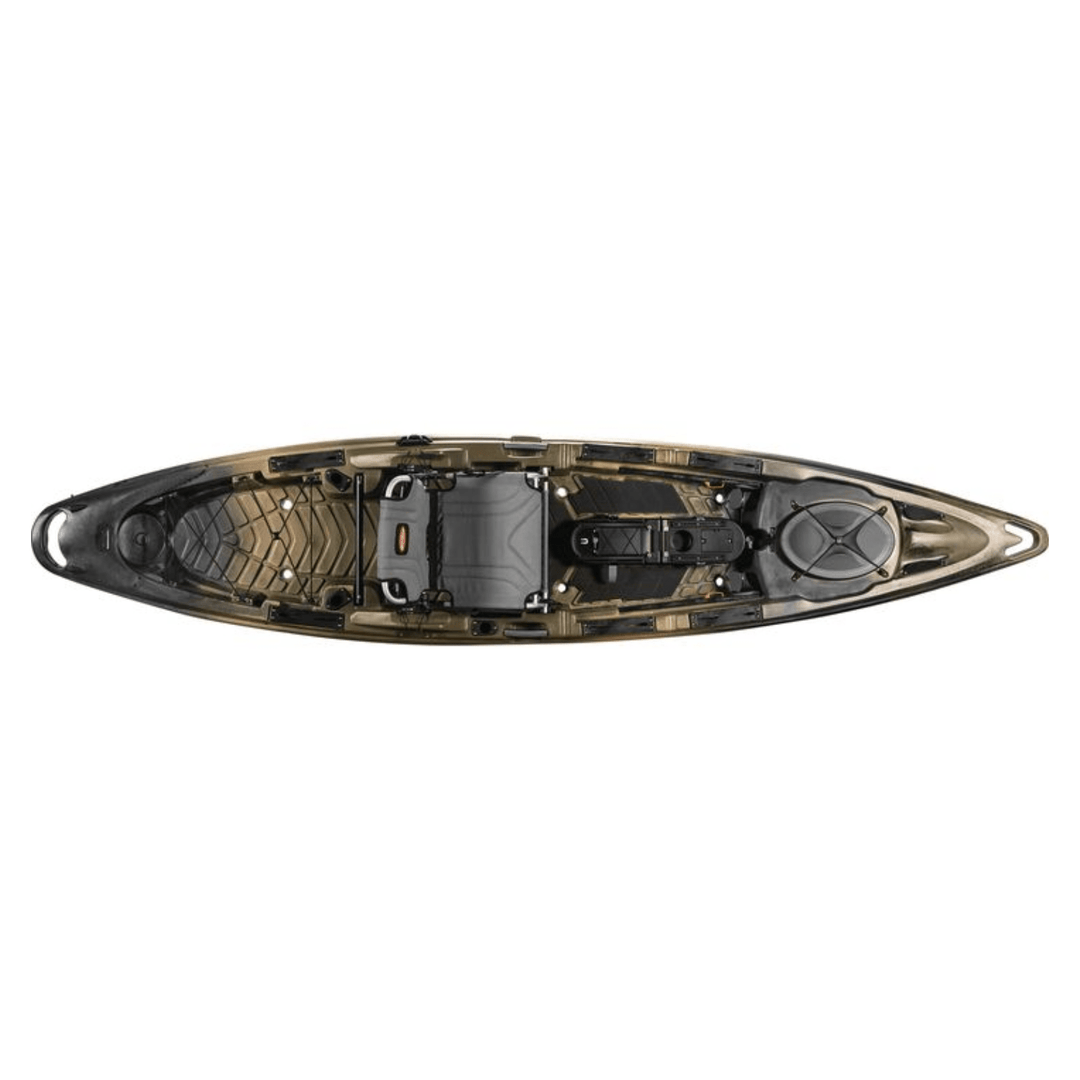 Meyer Old Town Sportsman BigWater 13 ft 2 in paddle kayak in marsh camouflage, showing the kayak&