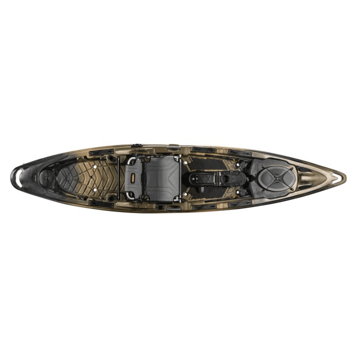 Meyer Old Town Sportsman BigWater 13 ft 2 in paddle kayak in marsh camouflage, showing the kayak&