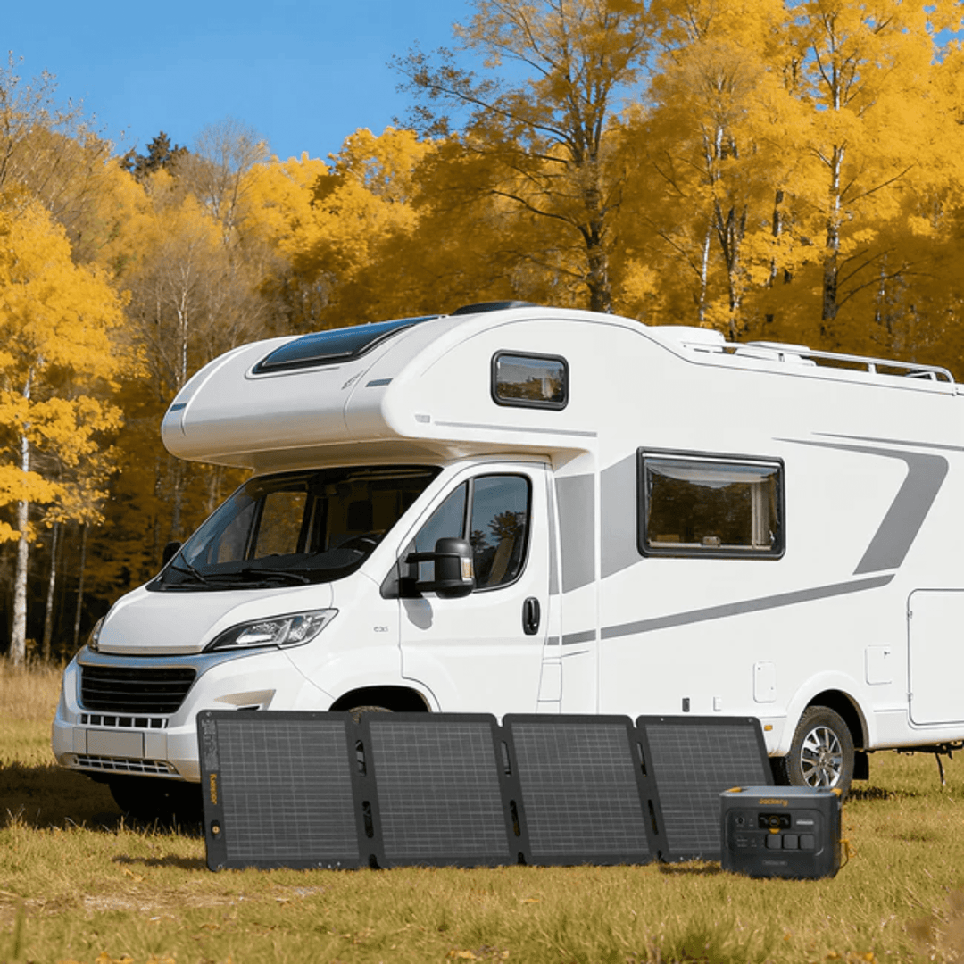 Jackery 100W portable outdoor solar panel for camping, showing flexible solar cells and compact design for outdoor power charging.