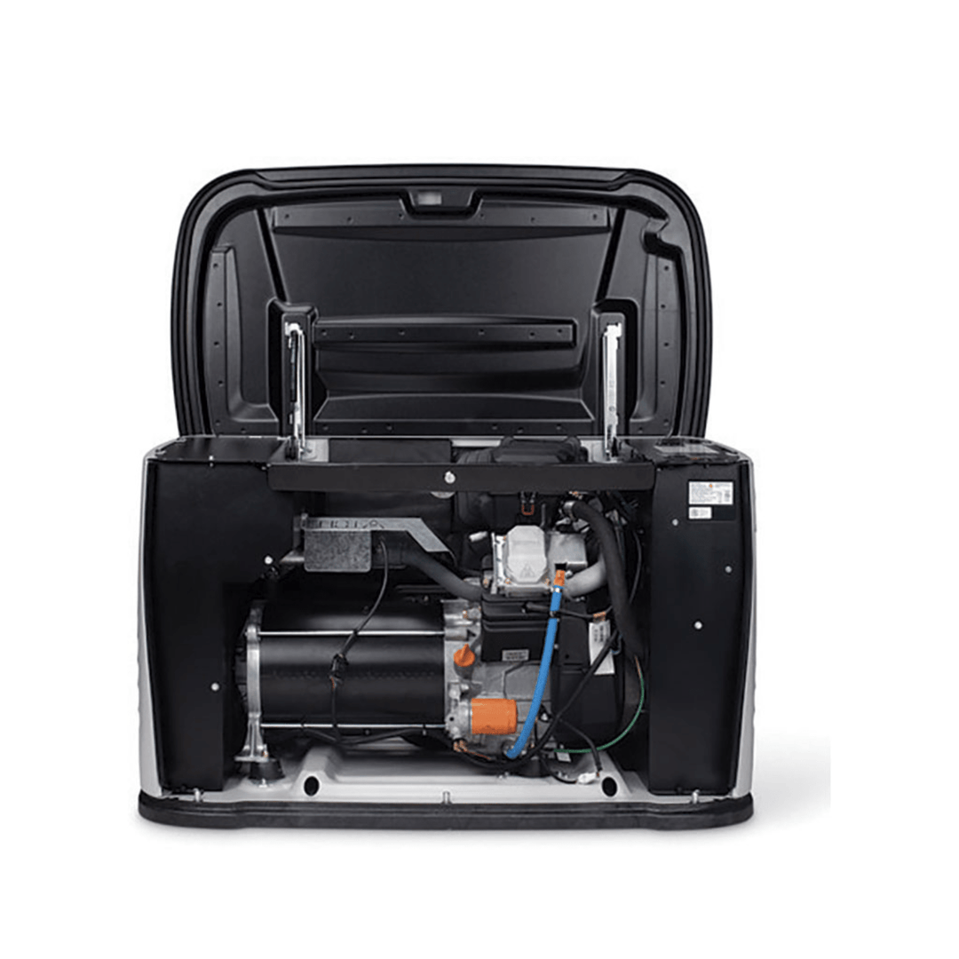 Meyer Generac Guardian 24kW home standby generator with 200A transfer switch, showing the generator unit and transfer switch controls.