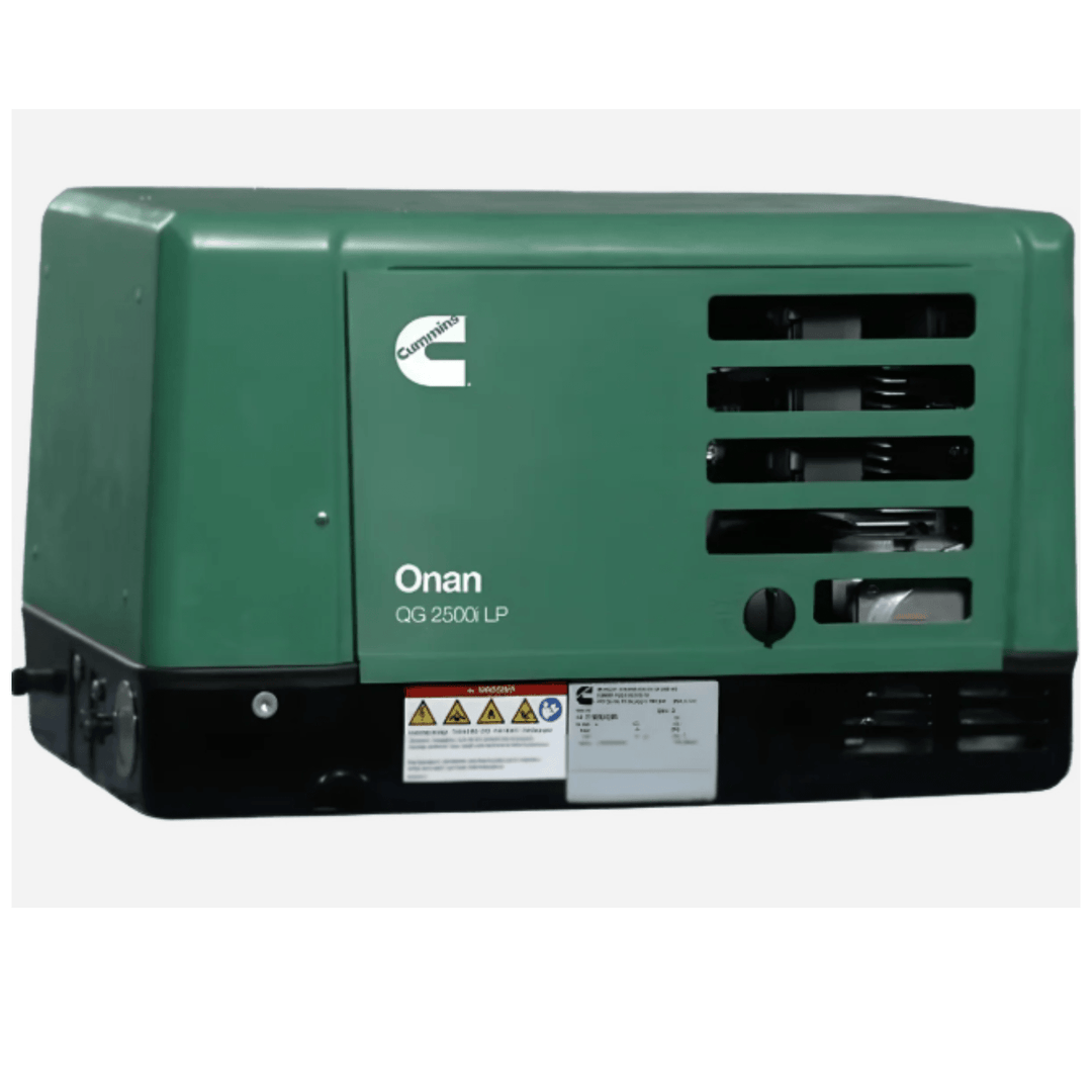 Meyer Cummins Onan 2.5HGLAA-8310 2.5KW LP RV generator showing the compact, single-phase design with brand label and control panel