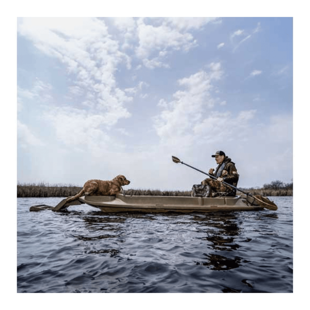 Meyer Beavertail Stealth 2000 Marsh Brown kayak, 12ft waterfowl kayak designed for fishing and stealthy water navigation.