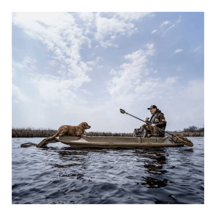 Meyer Beavertail Stealth 2000 Marsh Brown kayak, 12ft waterfowl kayak designed for fishing and stealthy water navigation.