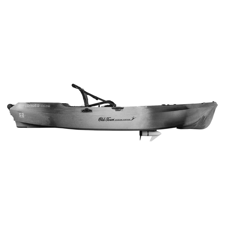 Meyer Old Town Ocean Sonata 106MK sit-on-top fishing kayak in cinder color, 10 ft 6 in, motorized, for recreational fishing.