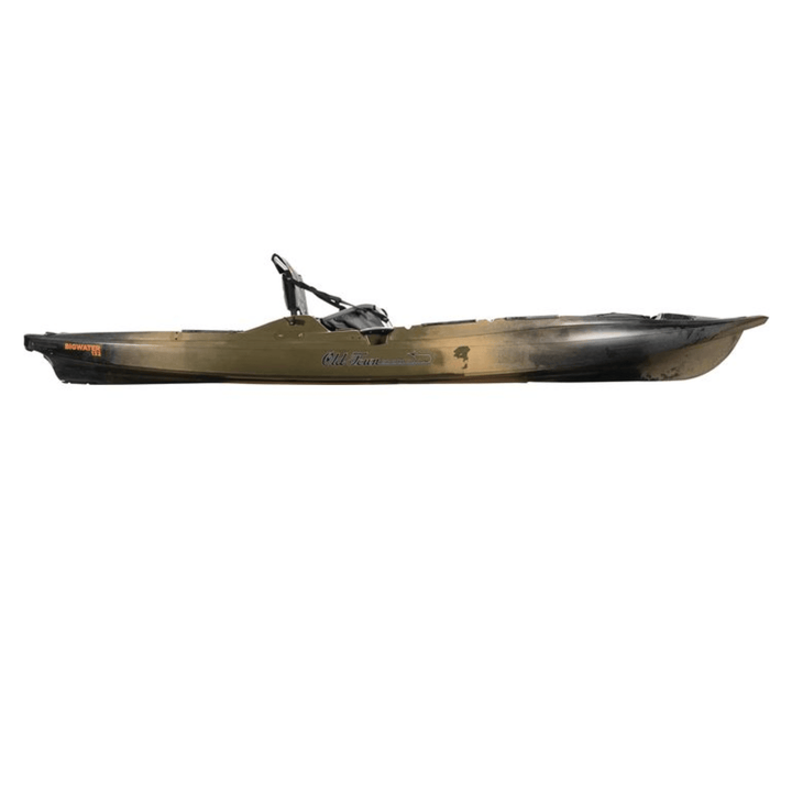 Meyer Old Town Sportsman BigWater 13 ft 2 in paddle kayak in marsh camouflage, showing the kayak&