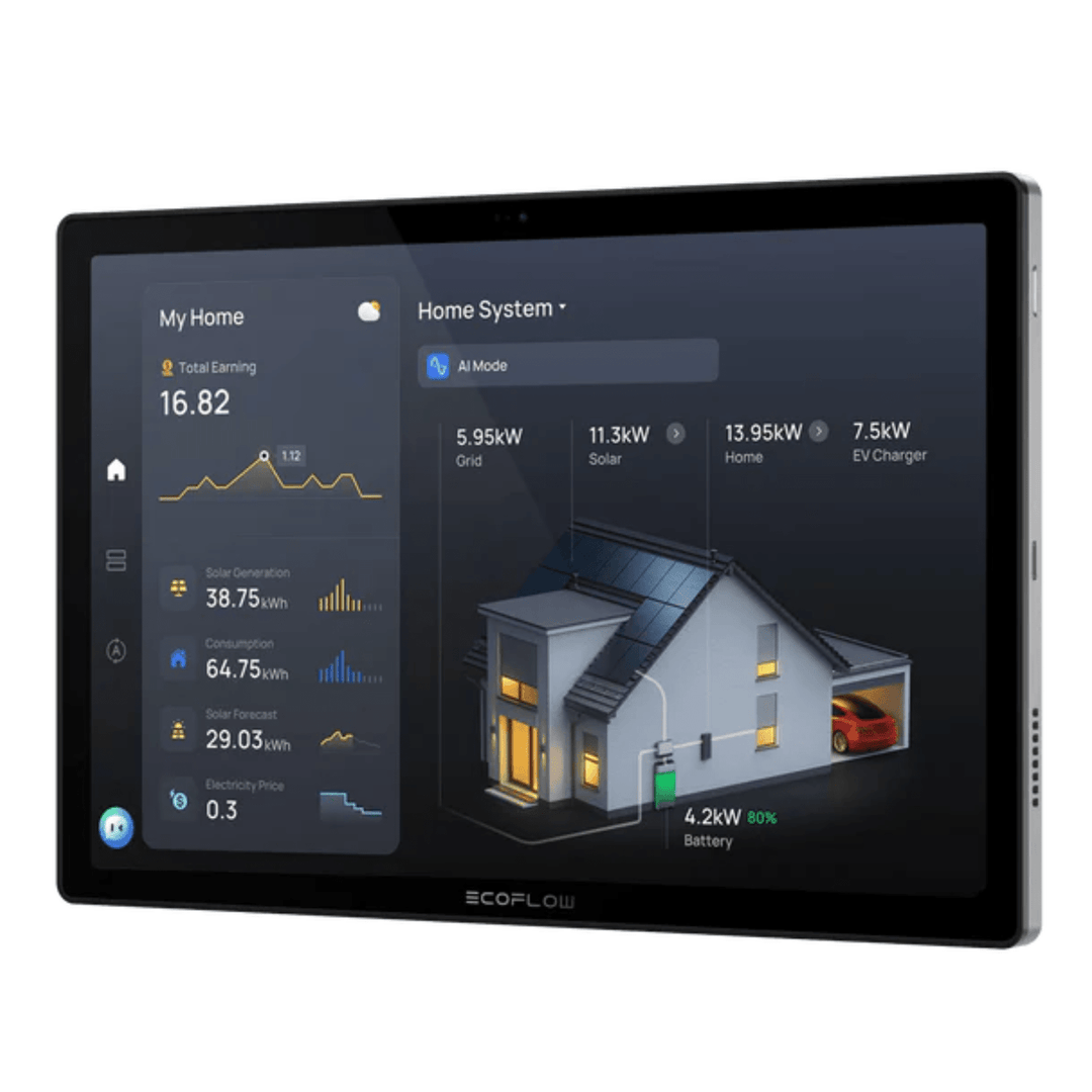 EcoFlow PowerInsight 2 home energy monitor with 11-inch touchscreen displaying energy usage and AI control features.