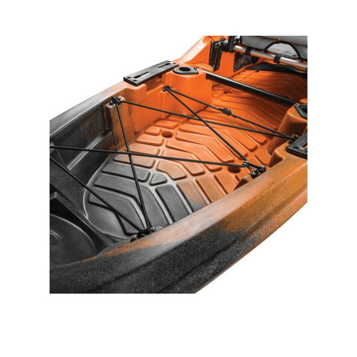 Meyer Old Town Sportsman BigWater 13 ft 2 in paddle kayak in marsh camouflage, shown on water with seating and paddle in view.