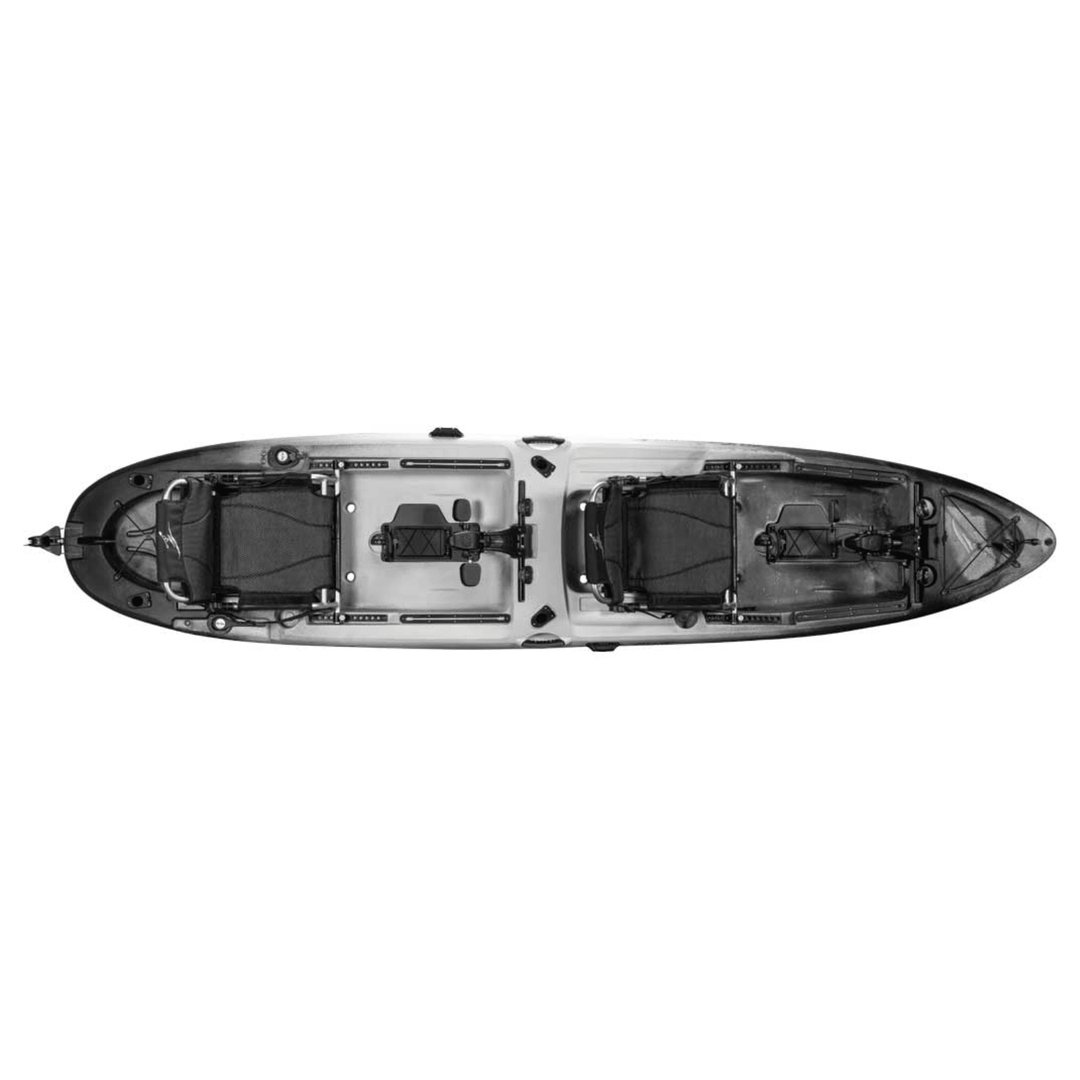 Meyer Old Town Ocean Kayak Malibu tandem sit-on-top kayak with pedal T system, 13ft 6in in cinder color, suited for outdoor water adventures.