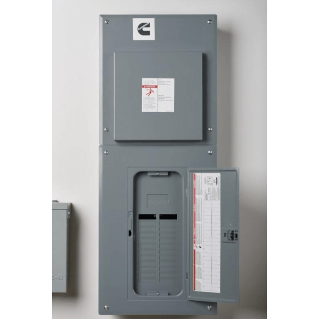 Meyer Cummins Onan 100 Amp RA Series transfer switch for generator load management, shown with electrical connections and controls.