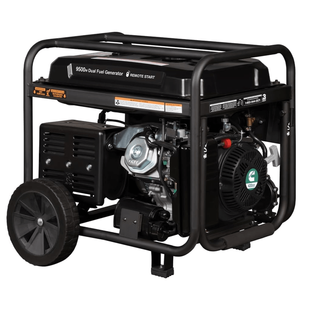 Meyer Cummins Onan 9500 Watt 49S dual fuel portable generator with remote start and power control.