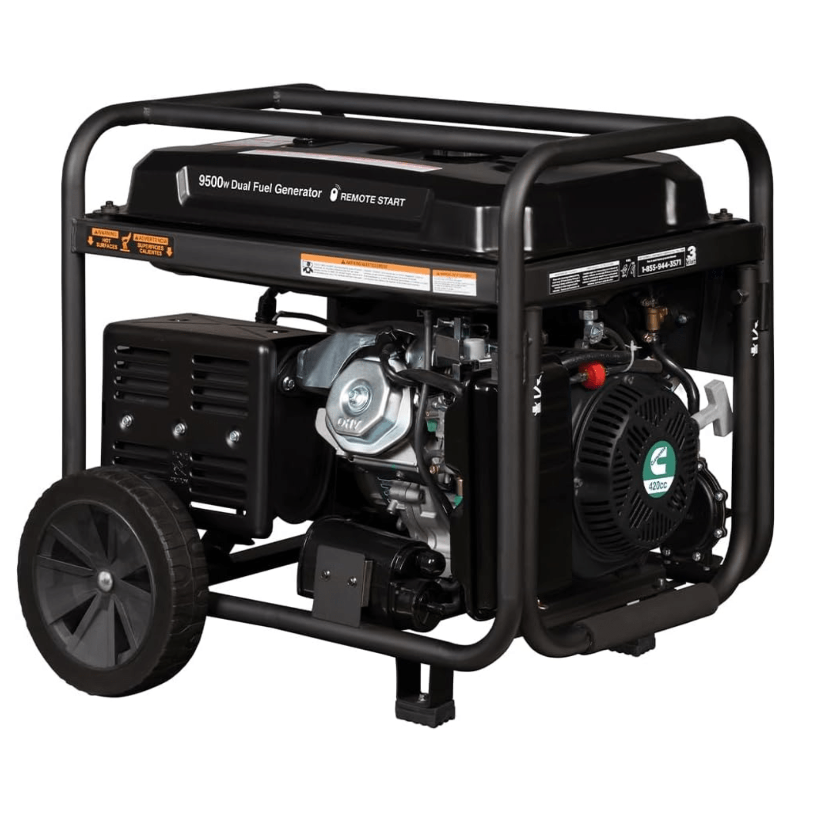 Meyer Cummins Onan 9500 Watt 49S dual fuel portable generator with remote start and power control.
