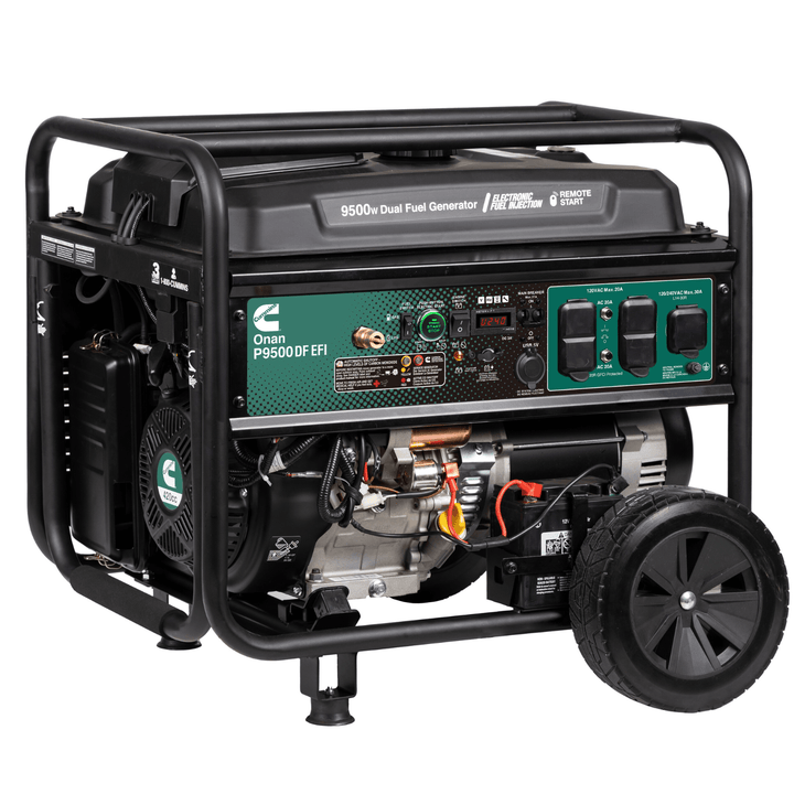 Meyer Cummins Onan 9500W dual fuel portable generator with EFI system, reliable power, and rugged design.