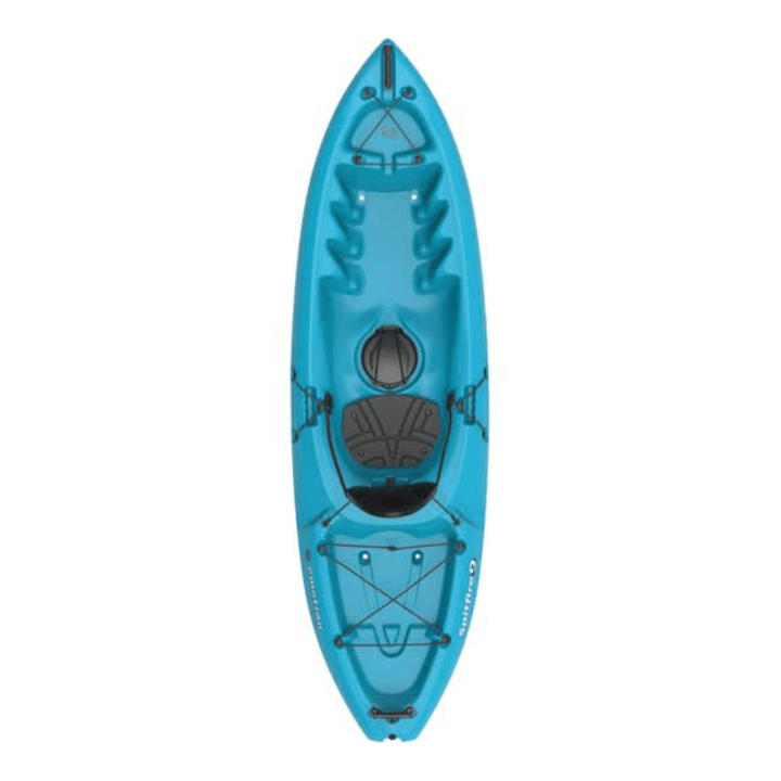 Meyer Lifetime Emotion Spitfire 9 ft blue sit-on-top kayak with HDPE hull, designed for durable waterfowl paddling adventures