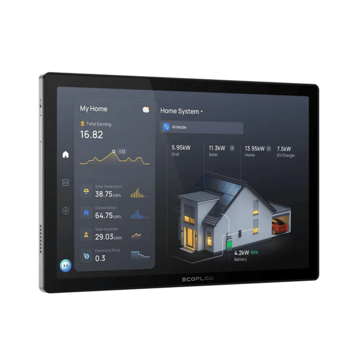 EcoFlow PowerInsight 2 smart energy monitor with 11-inch touch screen displaying energy usage and AI control features.