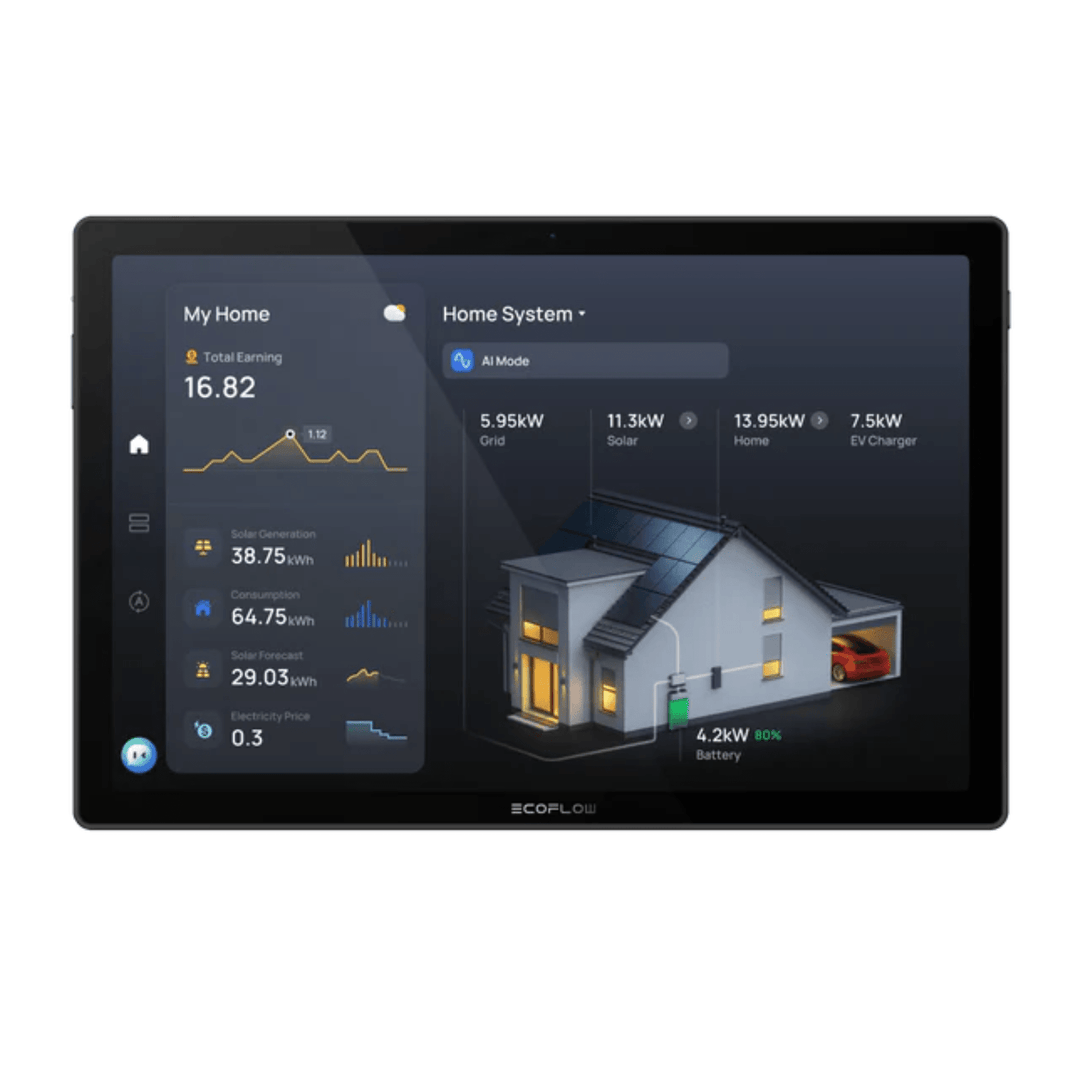 EcoFlow PowerInsight 2 smart energy monitor with 11-inch touchscreen displaying energy data and AI control interface.