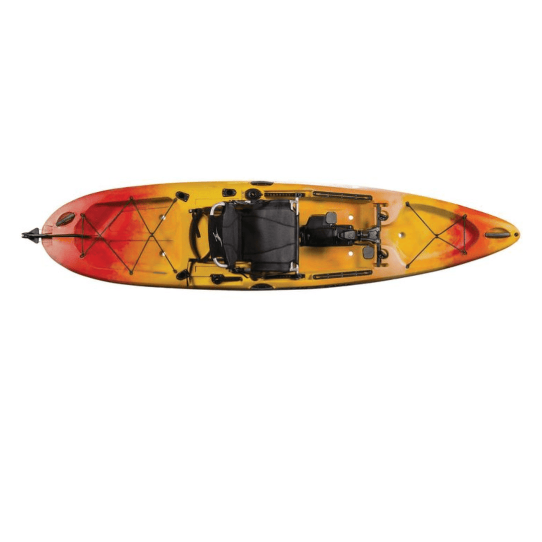 Meyer Old Town Ocean Kayak Malibu PDL 12ft Sunrise sit-on-top pedal fishing kayak with seating and pedal drive system.