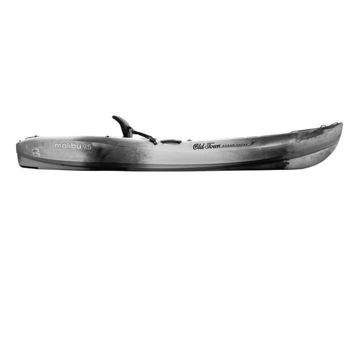 Meyer Ocean Kayak Malibu 9 ft 5 in sit-on-top recreational kayak in cinder color with adjustable seat and paddle.