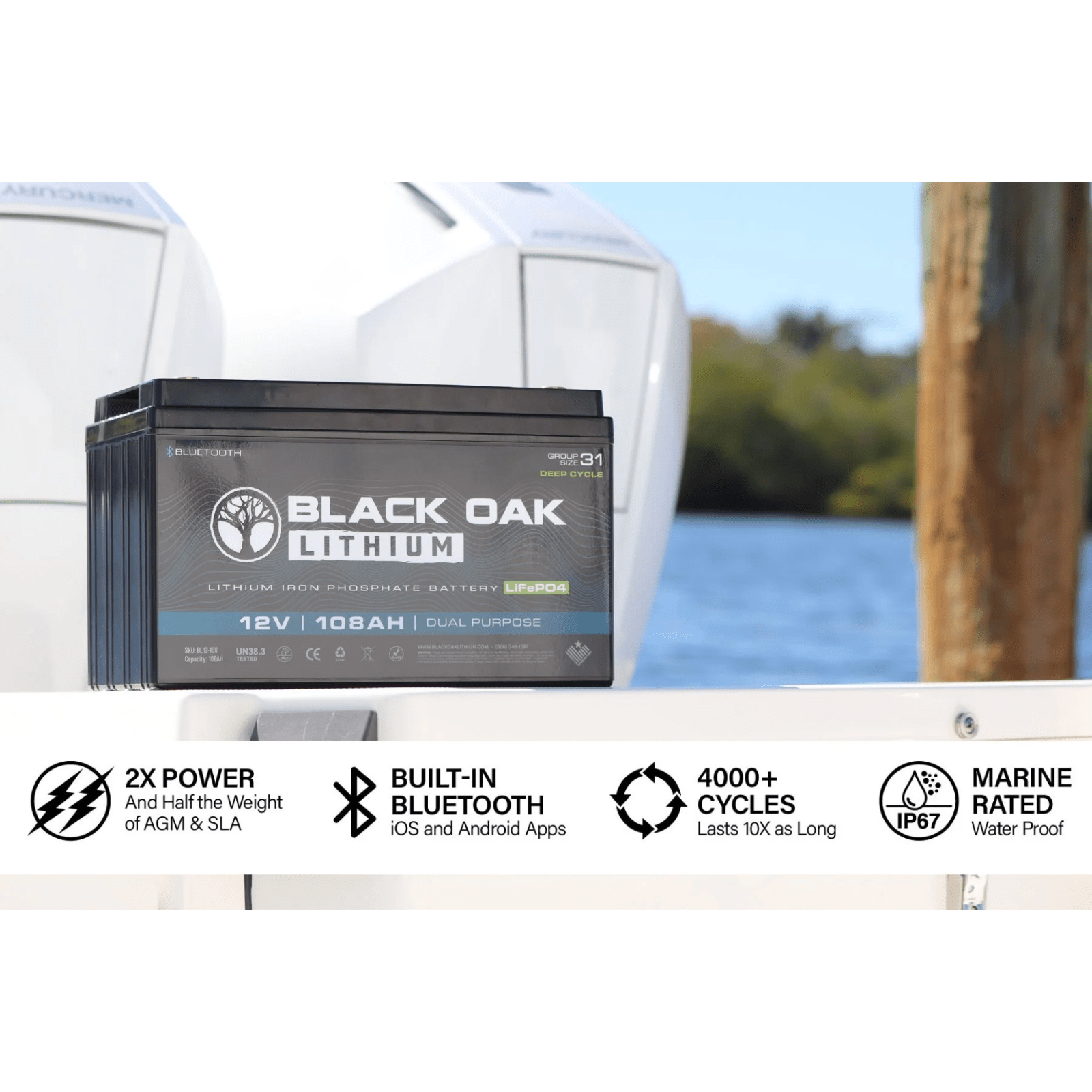 Black Oak LED 12V Lithium Battery 108AH Dual Purpose Power - POWER FIT SHOP — Powering Preparedness, Health & Home