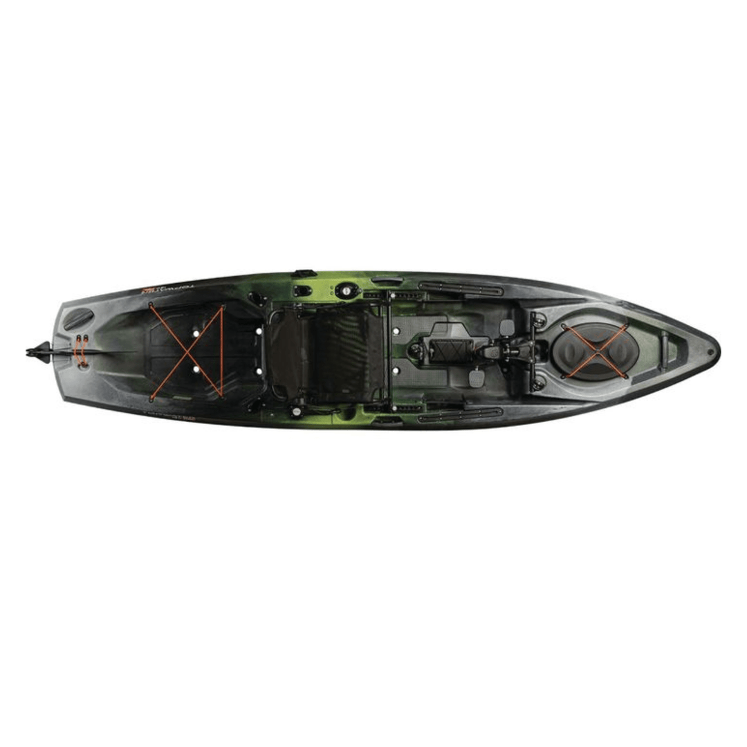 Meyer Old Town Topwater 12 ft PDL pedal kayak for recreation, featuring a First Light sit-on-top design with pedal-powered propulsion.