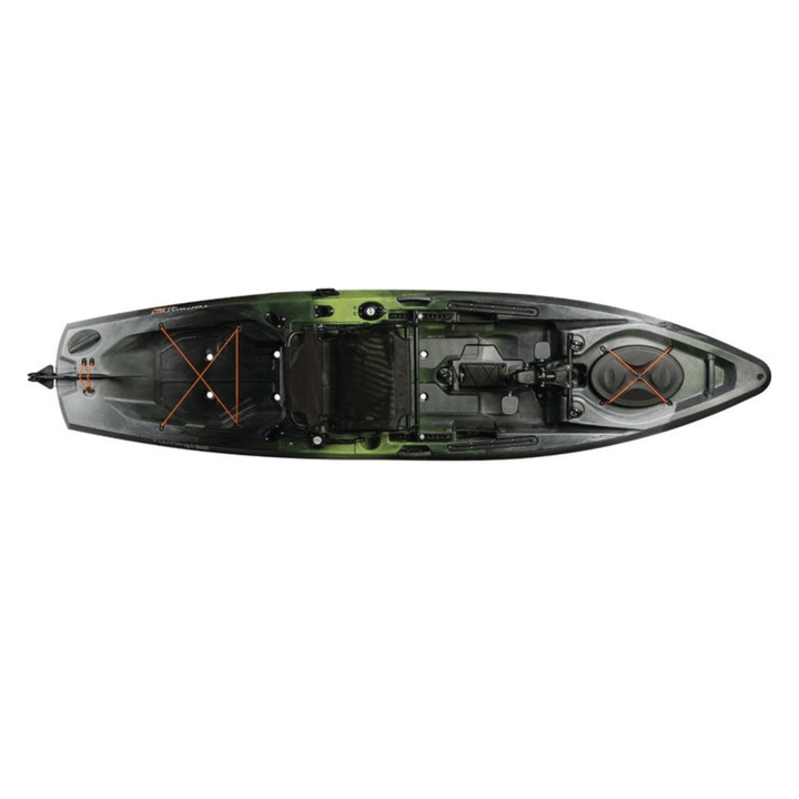 Meyer Old Town Topwater 12 ft PDL pedal kayak for recreation, featuring a First Light sit-on-top design with pedal-powered propulsion.