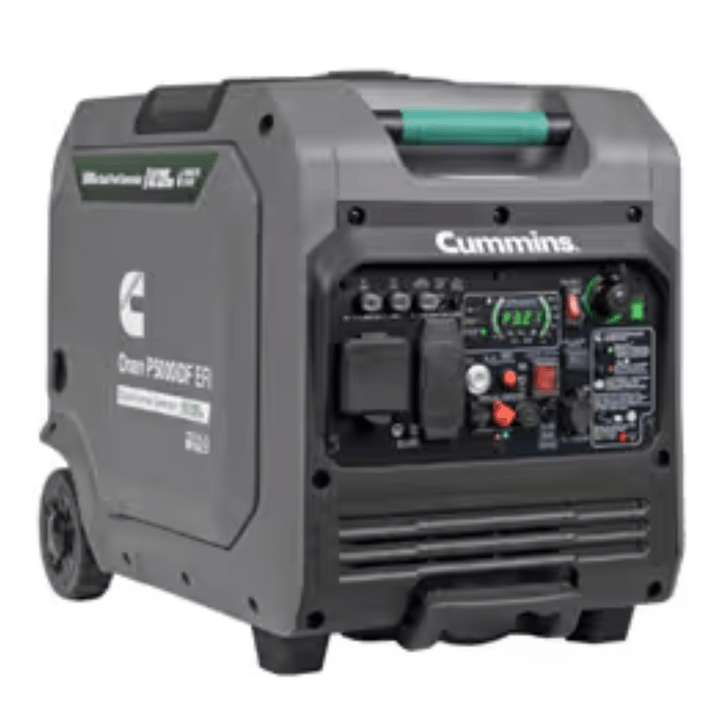 Meyer Cummins 5000 Watt dual fuel portable inverter generator for RV camping and outdoor power supply.