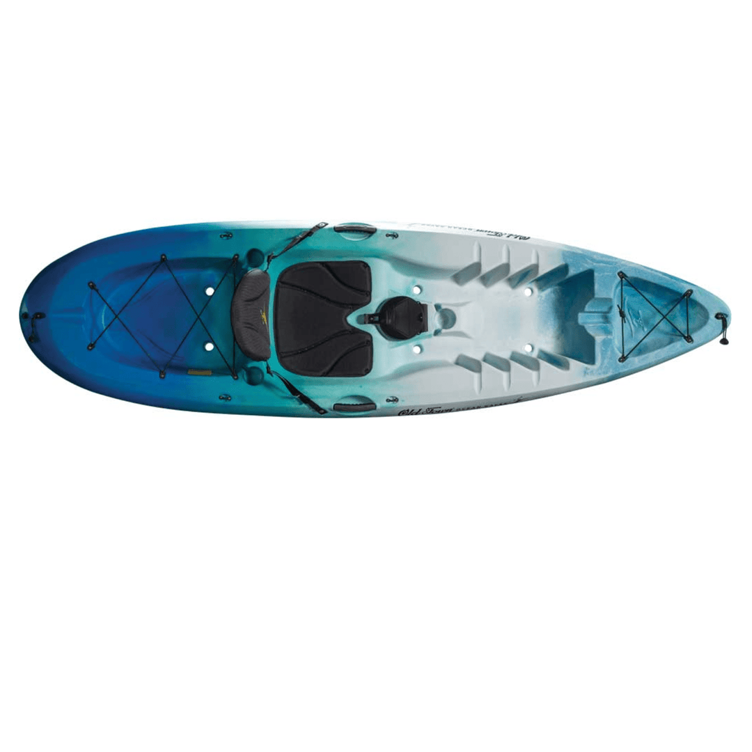 Meyer Old Town Ocean Paddle Kayak Malibu 9 ft 5 in sit-on-top recreational kayak, blue with seating and paddle accessories visible