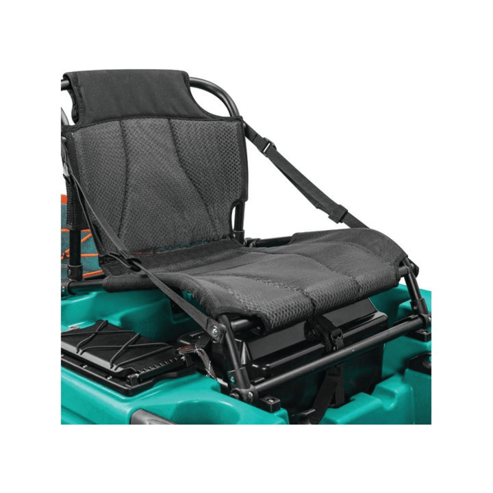 Meyer Old Town Sportsman AutoPilot 12 ft motorized sit-on-top kayak on water with paddle and gear visible.