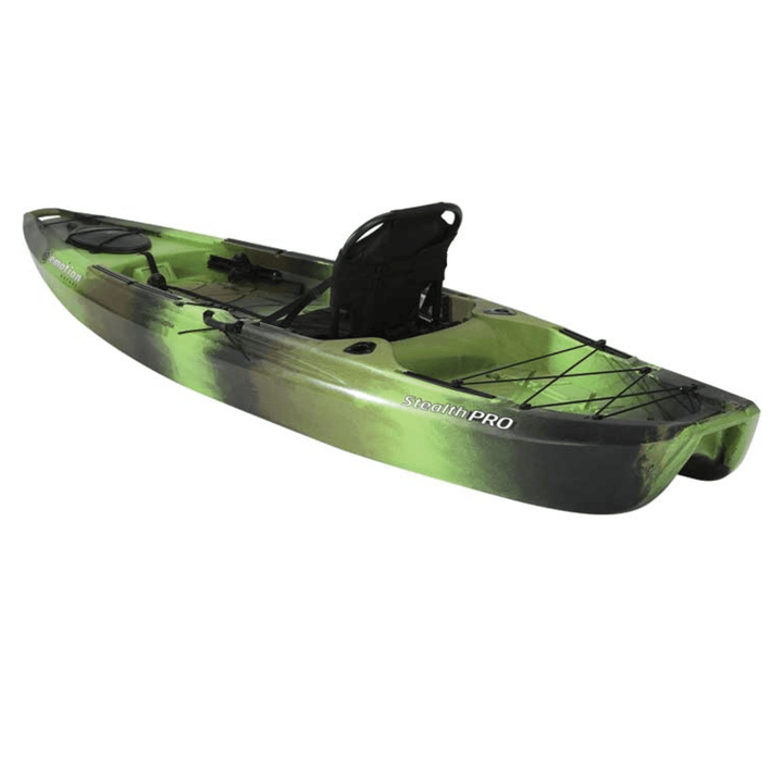 Meyer Lifetime Stealth Pro Angler 11 ft 8 in fishing kayak in Gator Green, sit-on-top design, durable waterfowl kayak for anglers