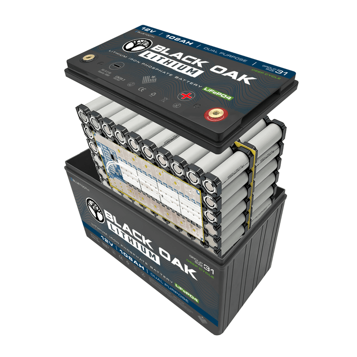 Black Oak LED 12V Lithium Battery 108AH Dual Purpose Power - POWER FIT SHOP — Powering Preparedness, Health &amp; Home