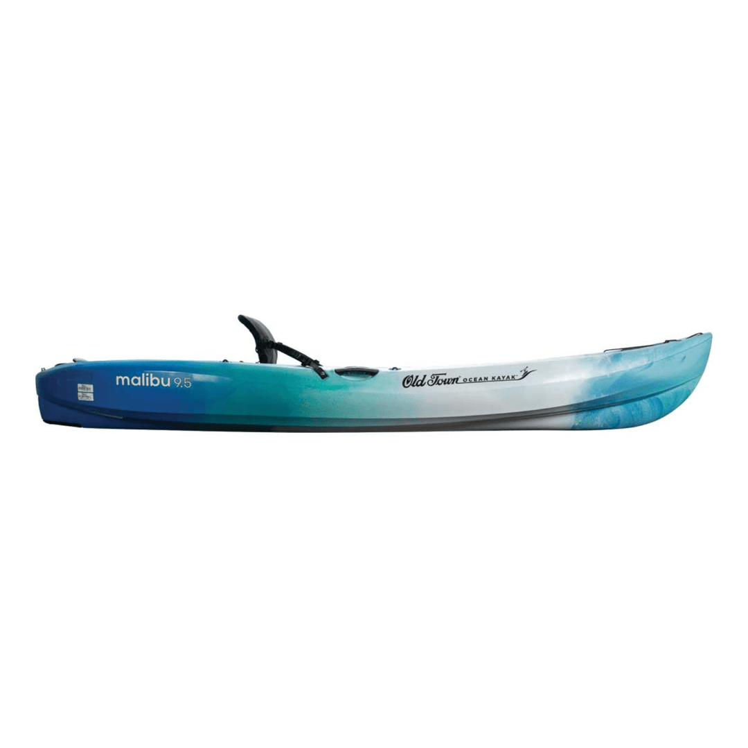 Meyer Old Town Ocean Paddle Kayak Malibu 9 ft 5 in sit-on-top recreational kayak on water, featuring paddles and seating area
